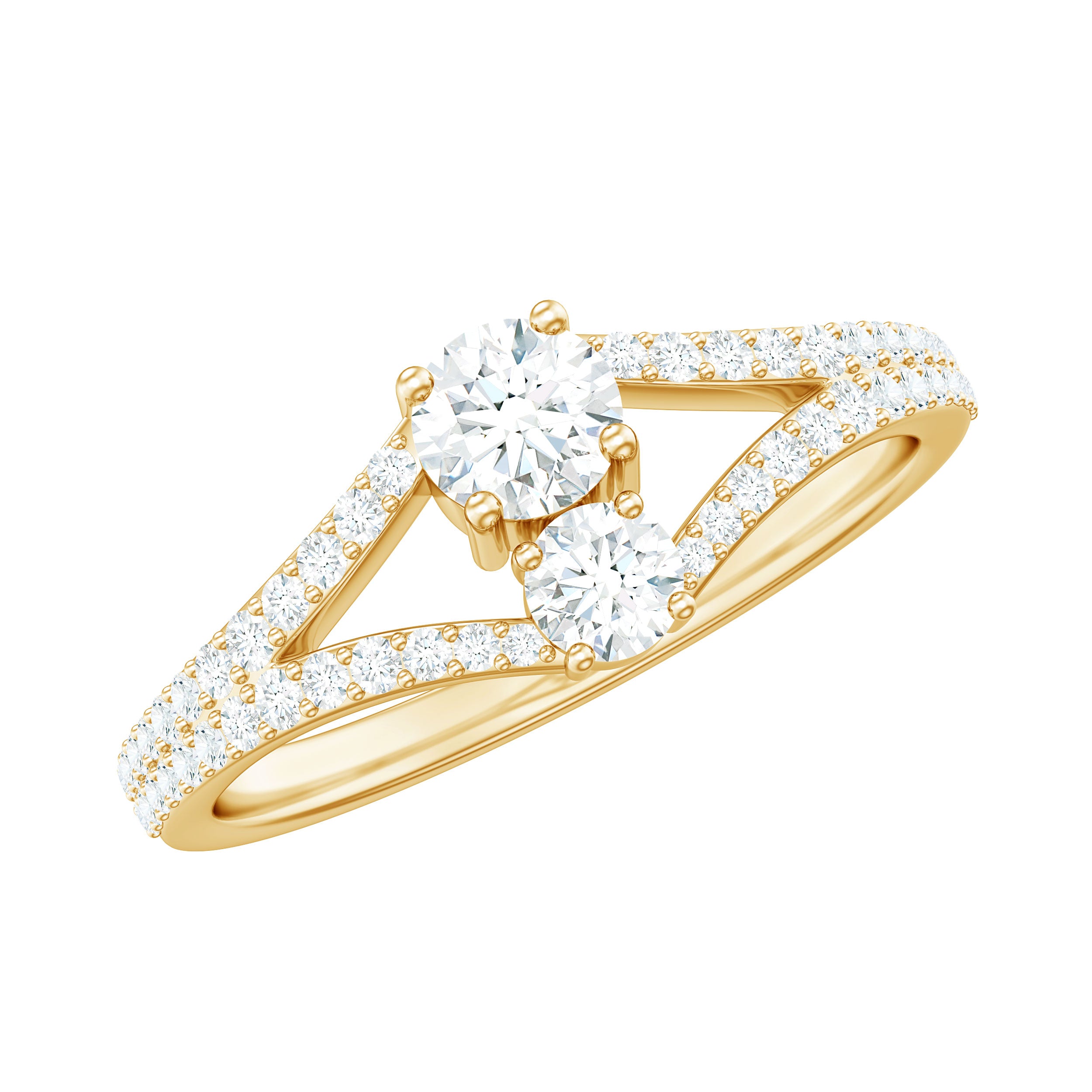 Rosec Jewels-Moissanite Toi et Moi Engagement Ring with Split Shank