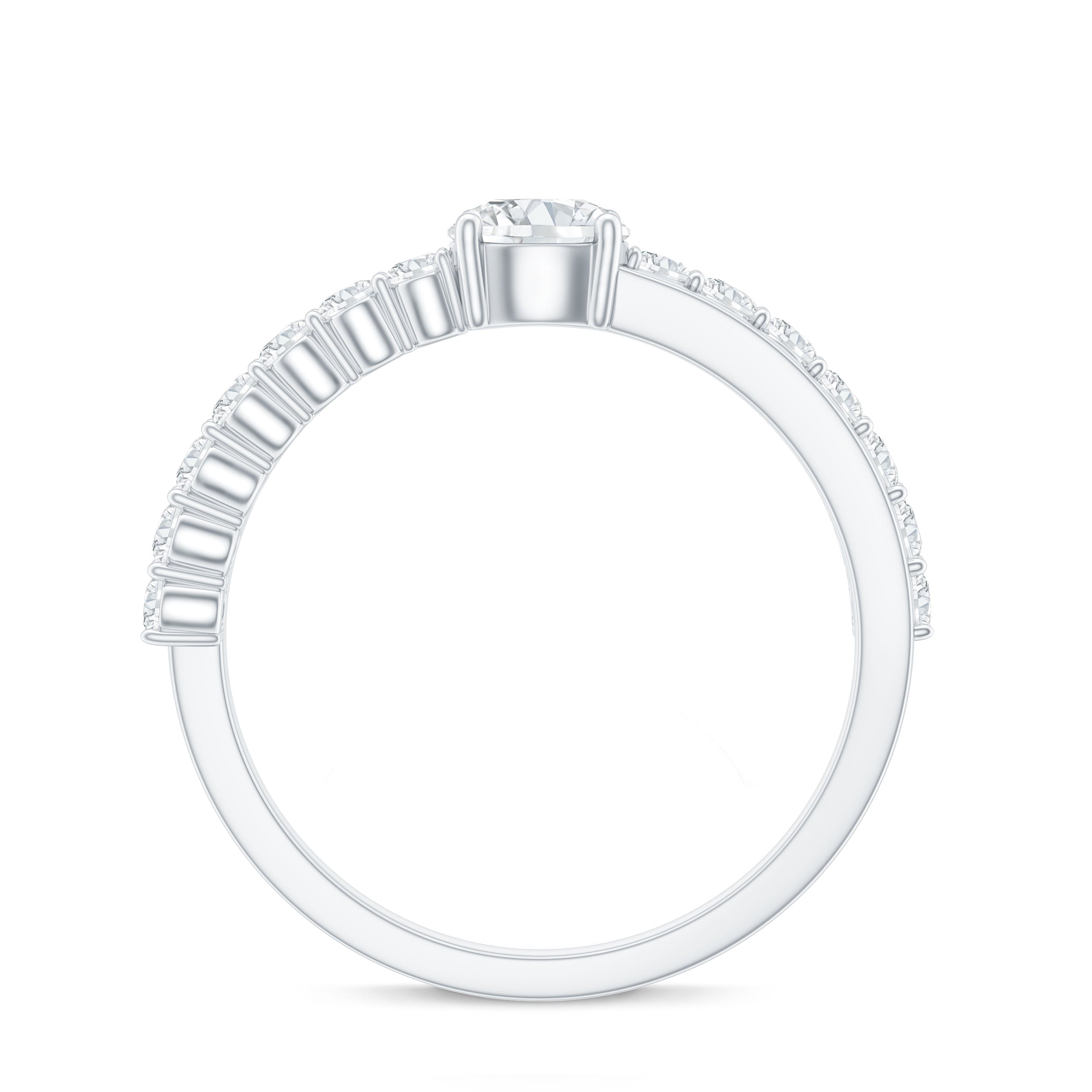 Round Cut Moissanite Engagement Ring with Side Stones D-VS1 - Rosec Jewels