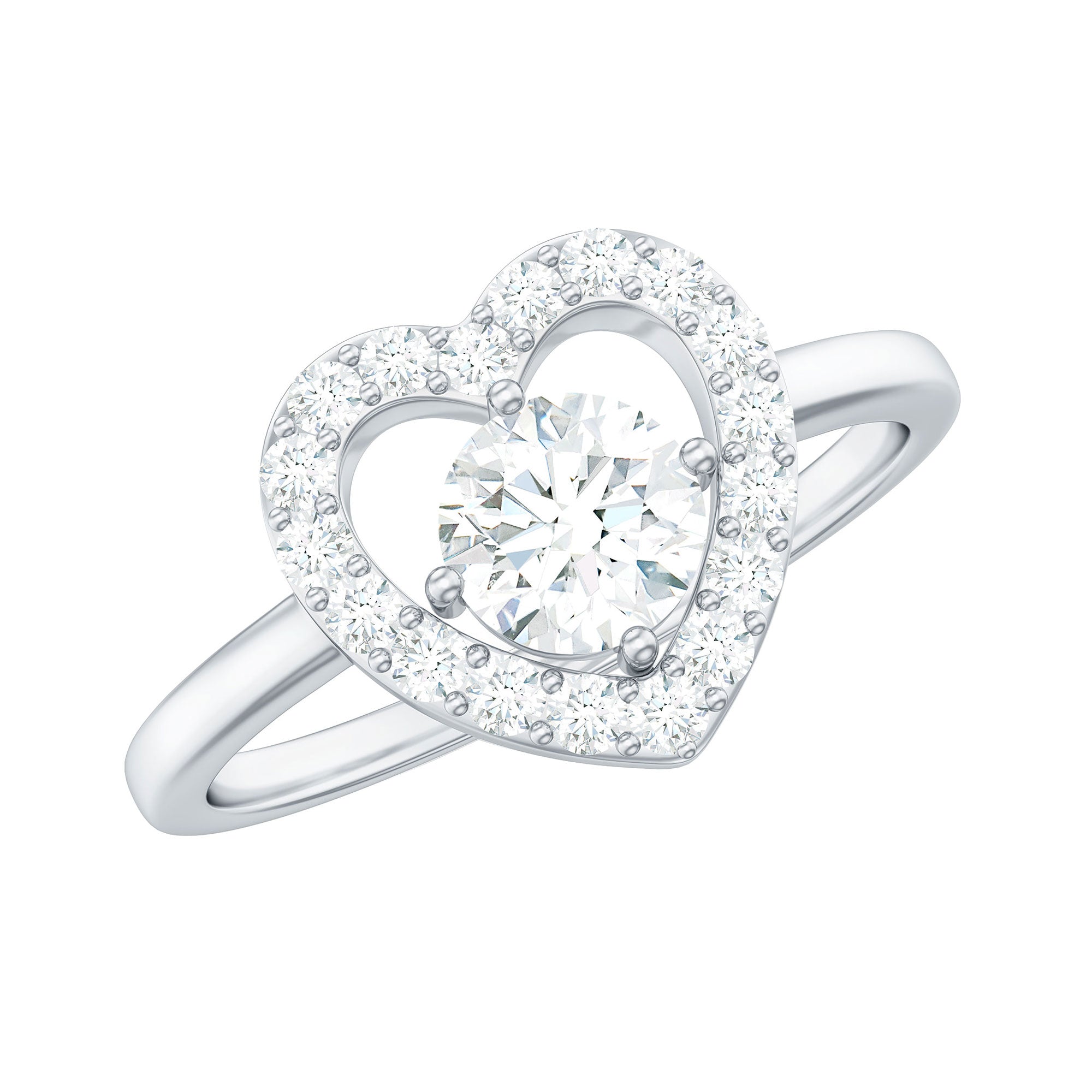 1 CT Round Cut Zircon Heart Engagement Ring with Halo AAAA - Rosec Jewels