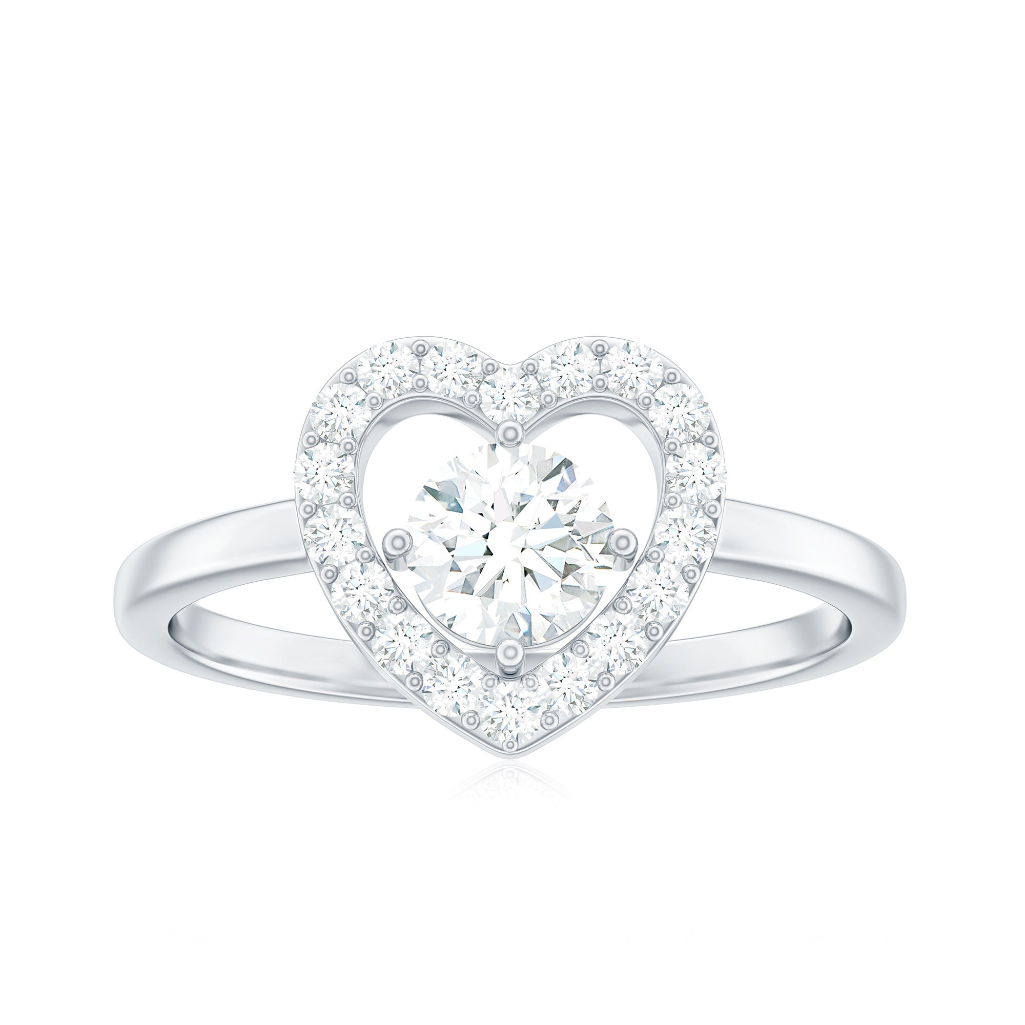1 CT Round Cut Zircon Heart Engagement Ring with Halo AAAA - Rosec Jewels