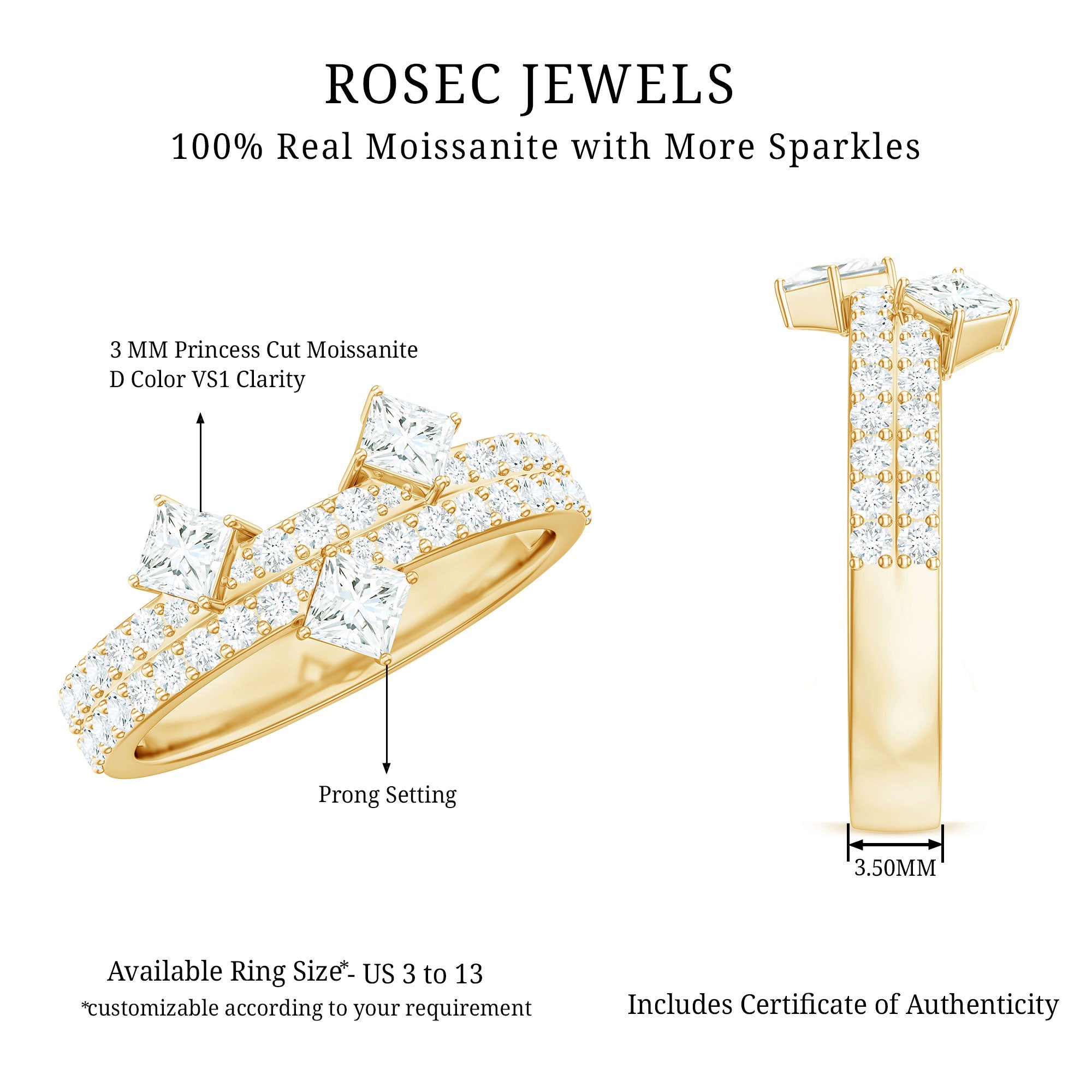 Princess and Round Cut Moissanite Designer Wedding Band D-VS1 - Rosec Jewels