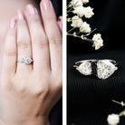 Heart Shape Moissanite Two Stone Cuff Ring D-VS1 - Rosec Jewels