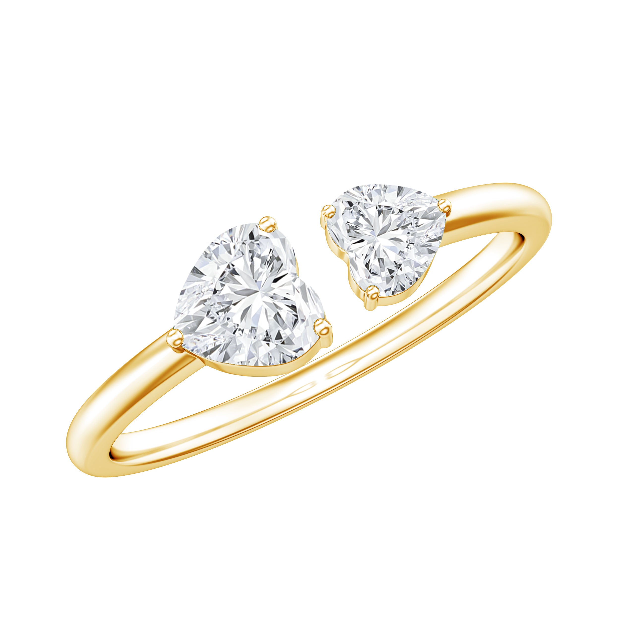 Heart Shape Moissanite Two Stone Cuff Ring D-VS1 - Rosec Jewels