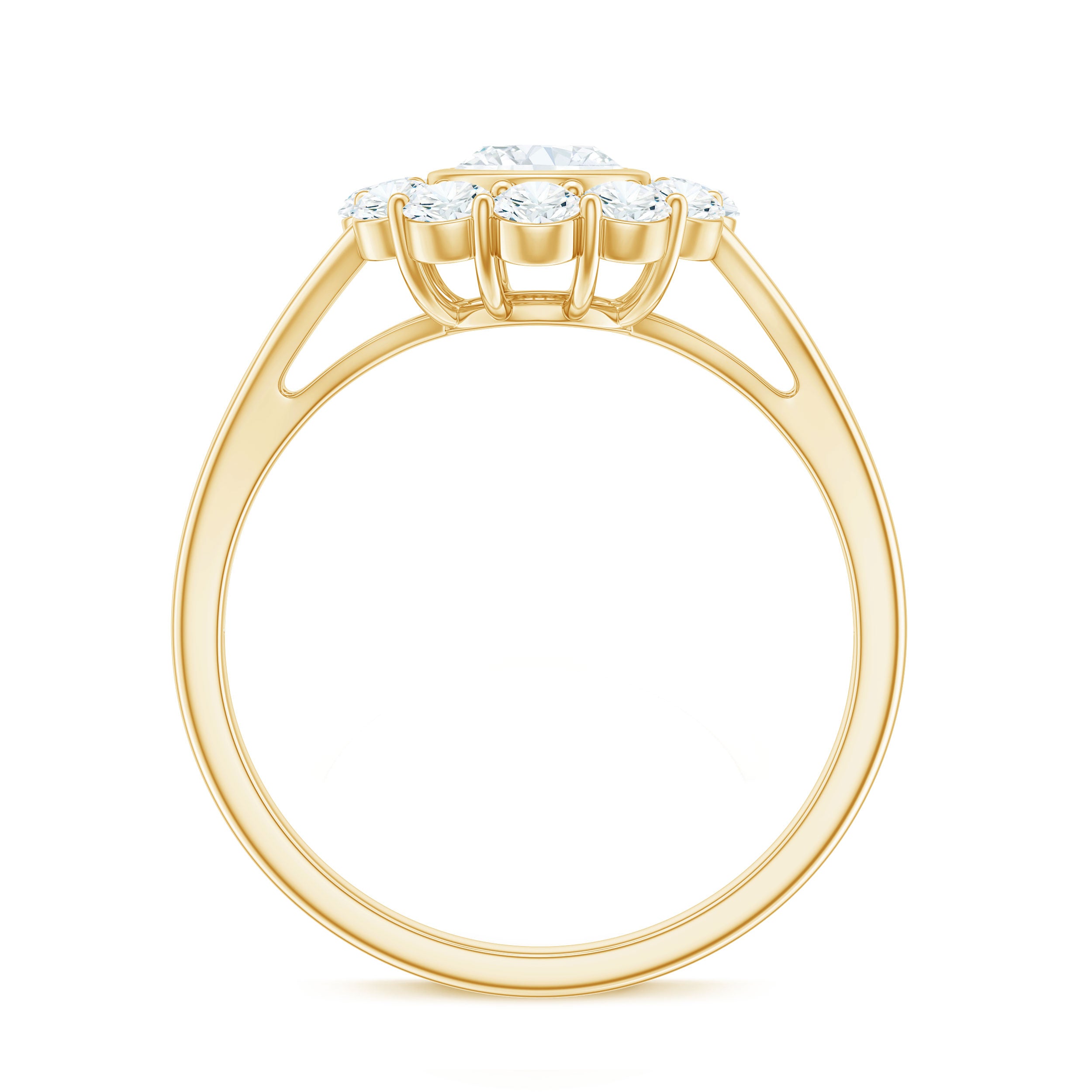 Rosec Jewels-Oval Cut Moissanite Halo Engagement Ring with Split Shank