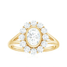 Rosec Jewels-Oval Cut Moissanite Halo Engagement Ring with Split Shank
