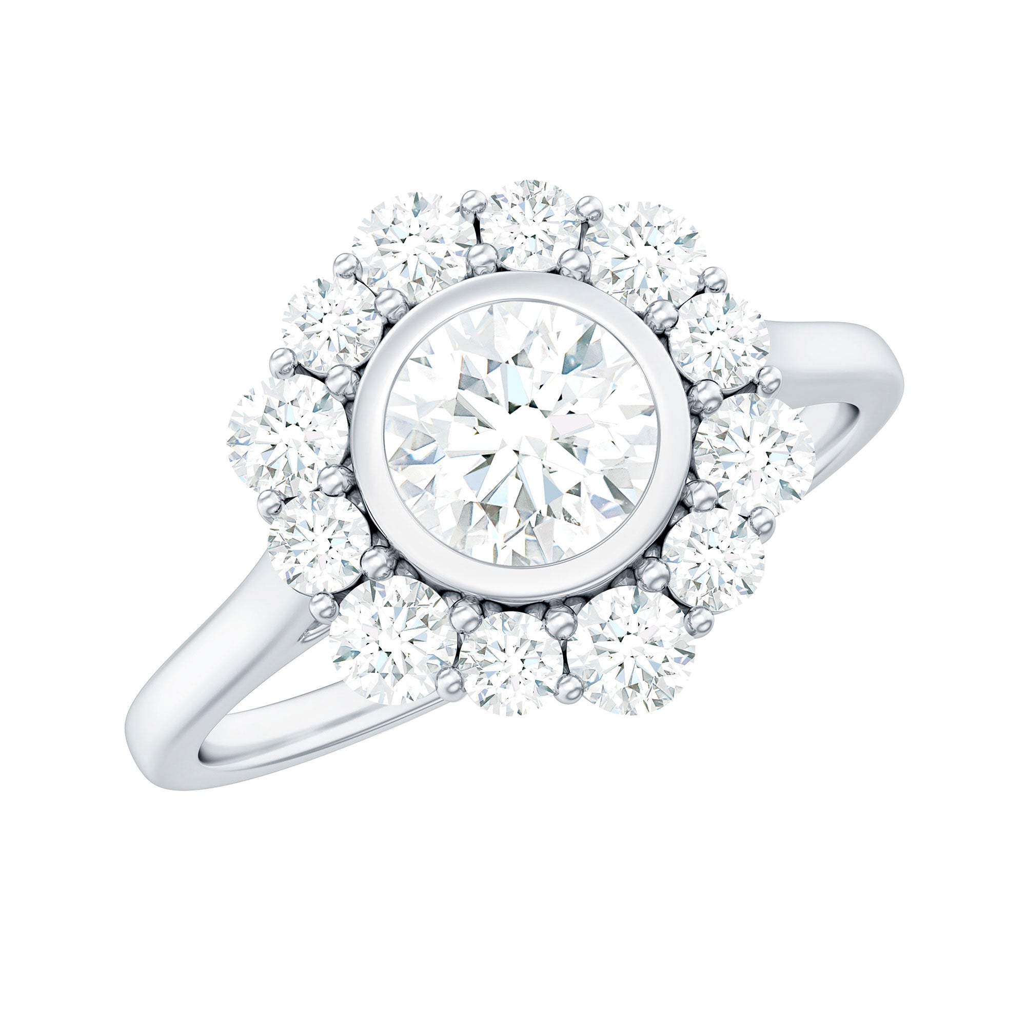 1.50 CT Bezel Set Zircon Statement Halo Engagement Ring
