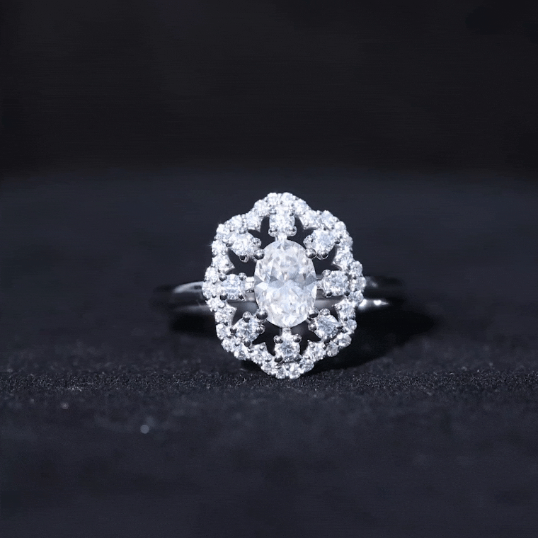 Rosec Jewels-Oval Shaped Moissanite Flower Engagement Ring