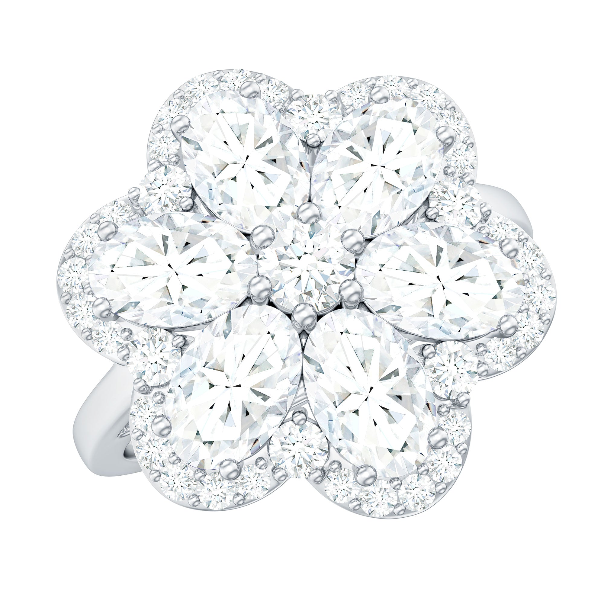 5.50 CT Oval and Round Cut Zircon Floral Statement Ring