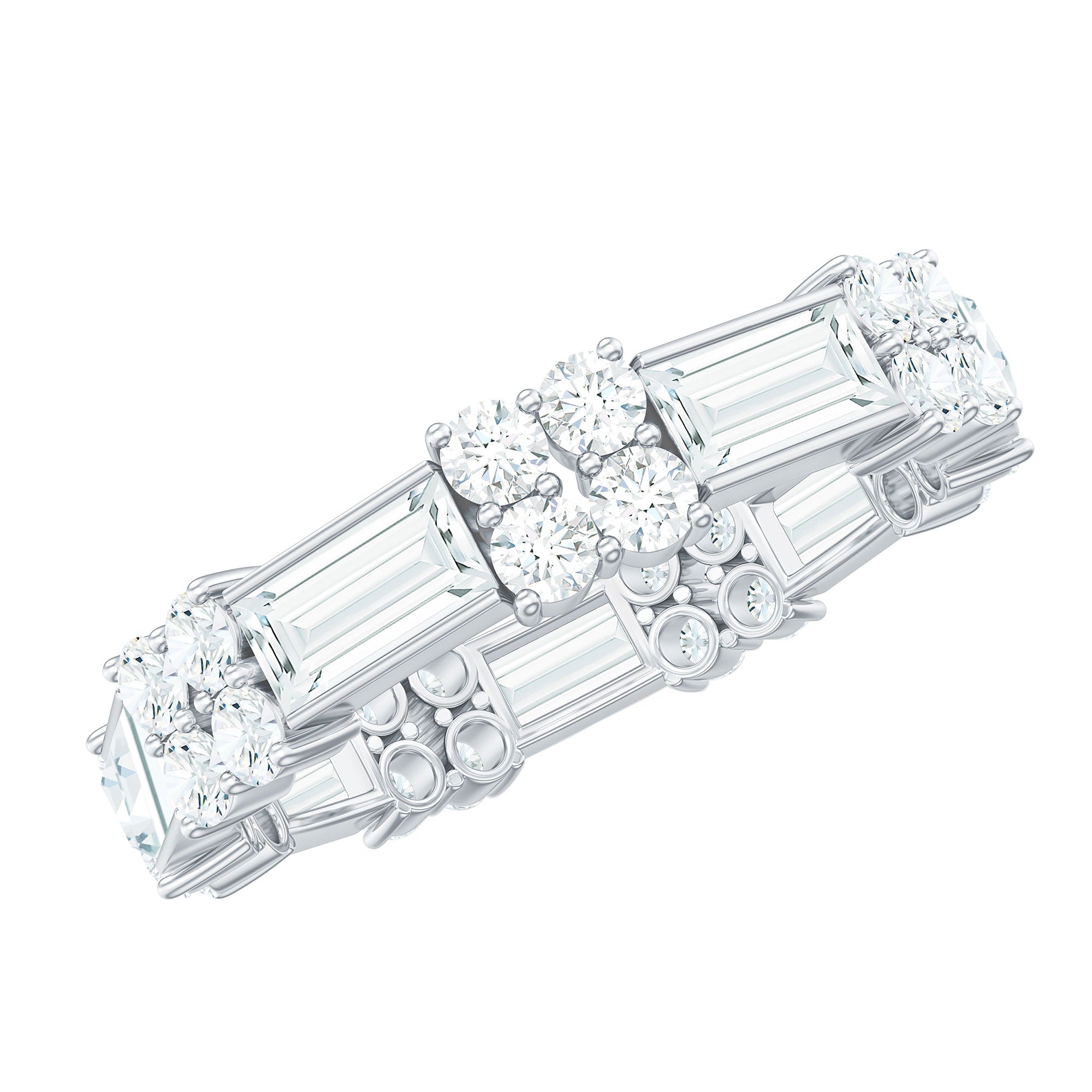 Moissanite Round and Baguette Wedding Band D-VS1 - Rosec Jewels