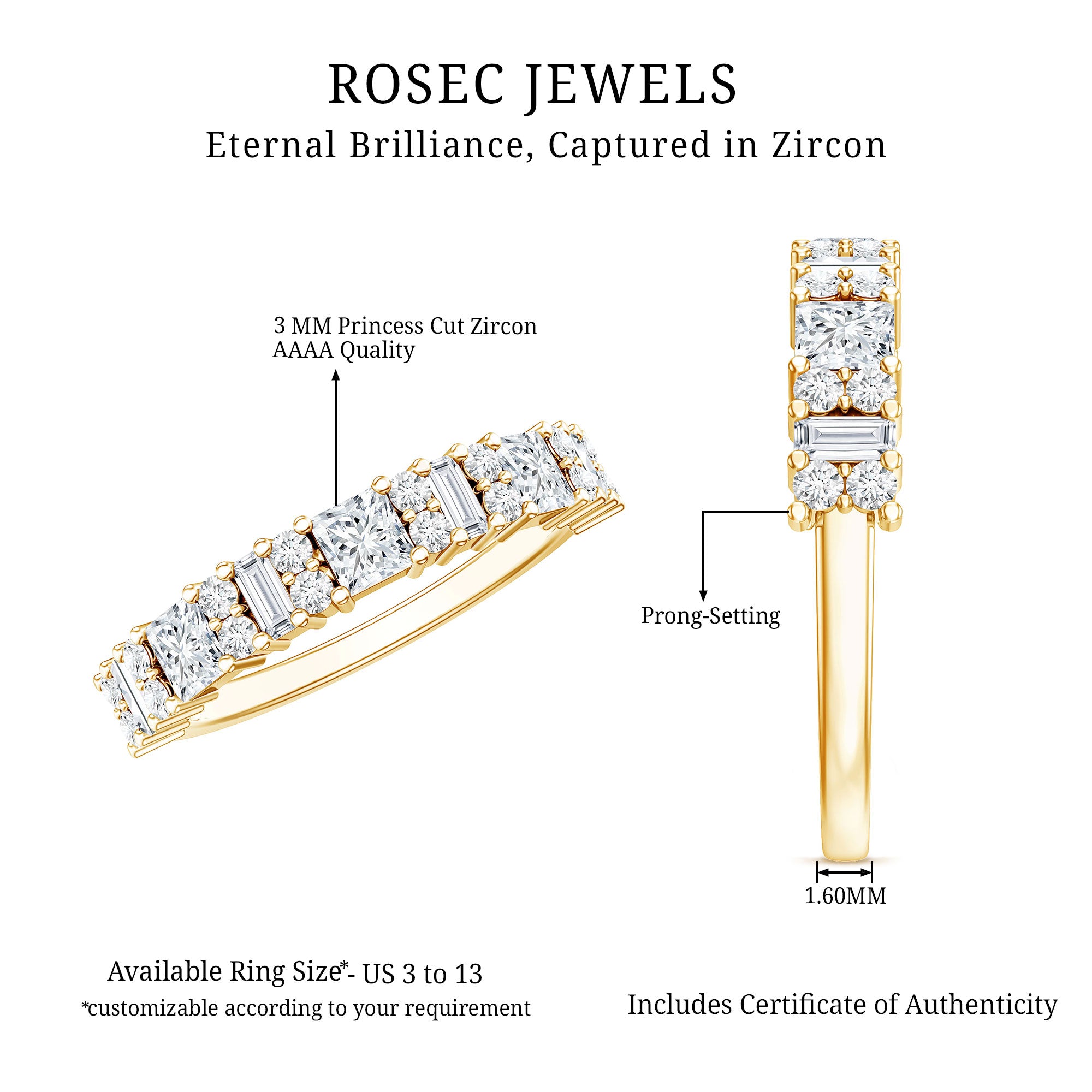 Designer Cubic Zirconia Half Eternity Band Ring AAAA - Rosec Jewels