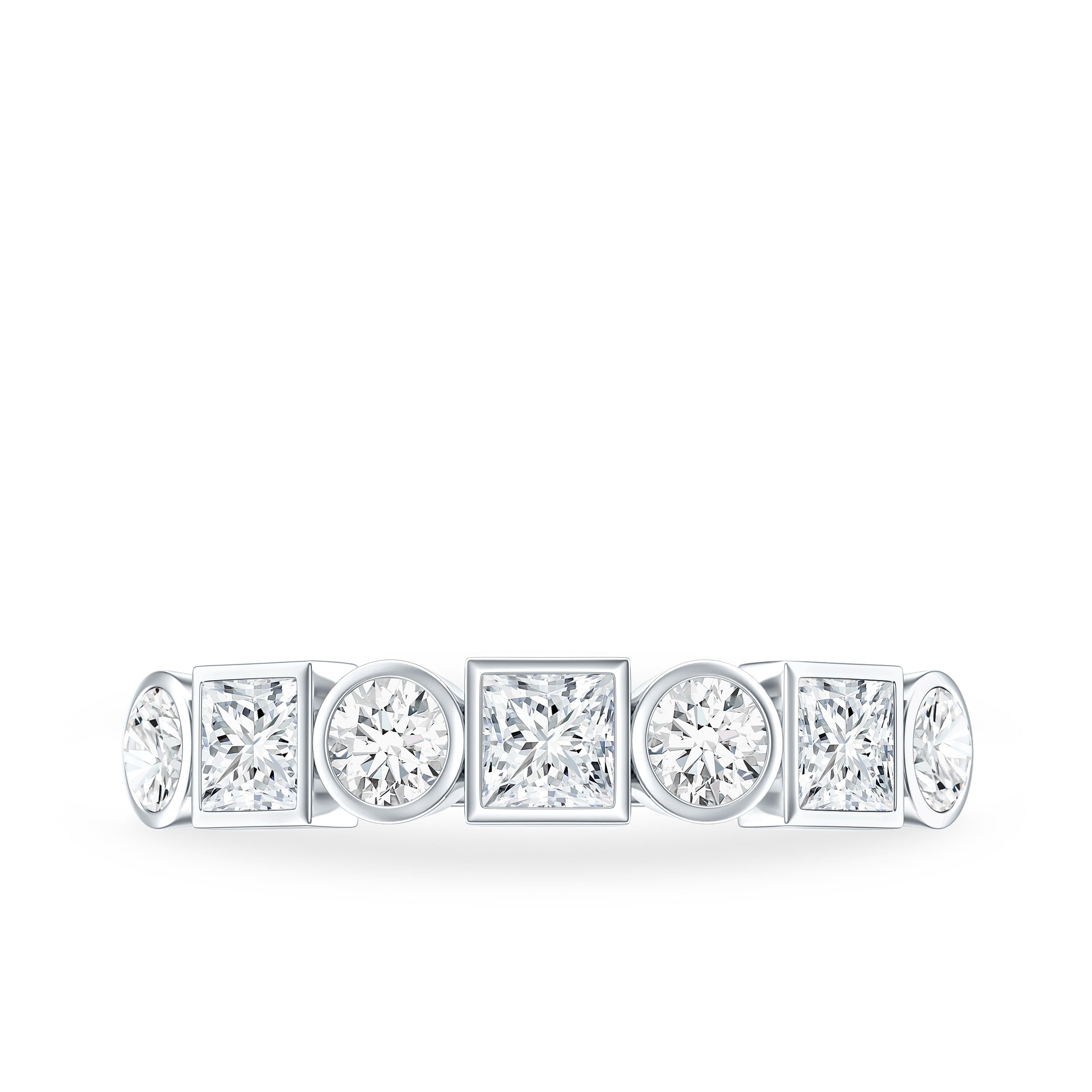 Alternate Bezel Set Moissanite Half Eternity Band Ring D-VS1 - Rosec Jewels