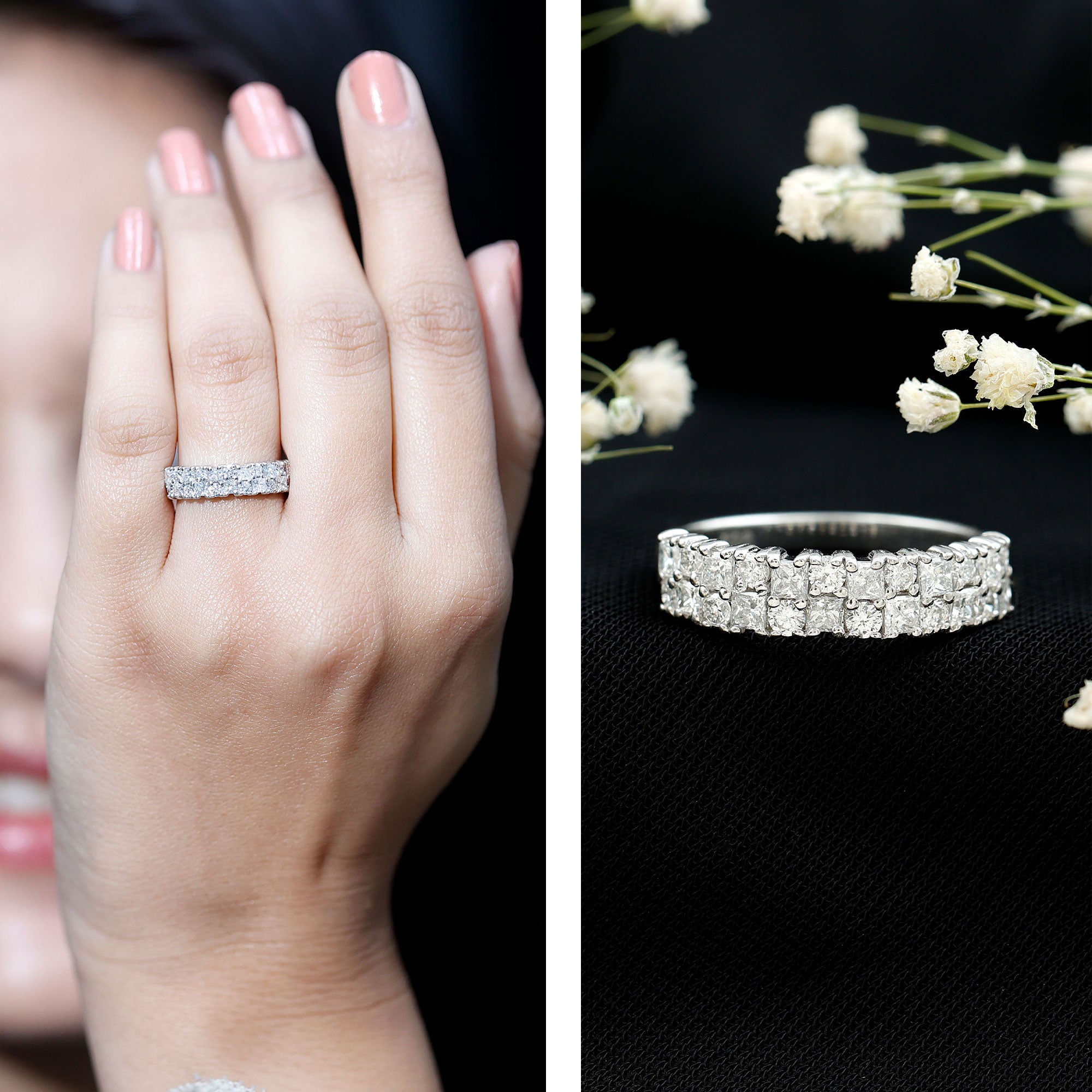 Rosec Jewels-Double Row Moissanite Eternity Wedding Band