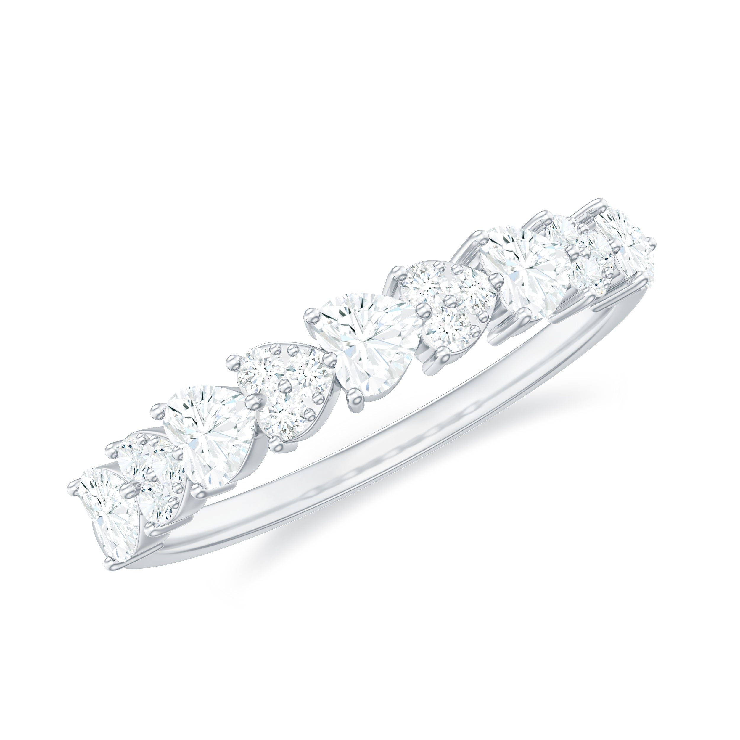 3/4 CT Moissanite Heart Half Eternity Band Ring in Gold Moissanite - ( D-VS1 ) - Color and Clarity - Rosec Jewels