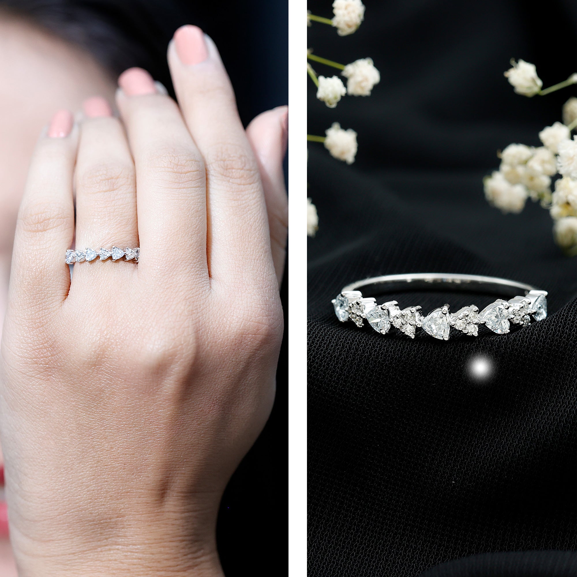 Rosec Jewels-Heart Shaped Moissanite Half Eternity Band Ring