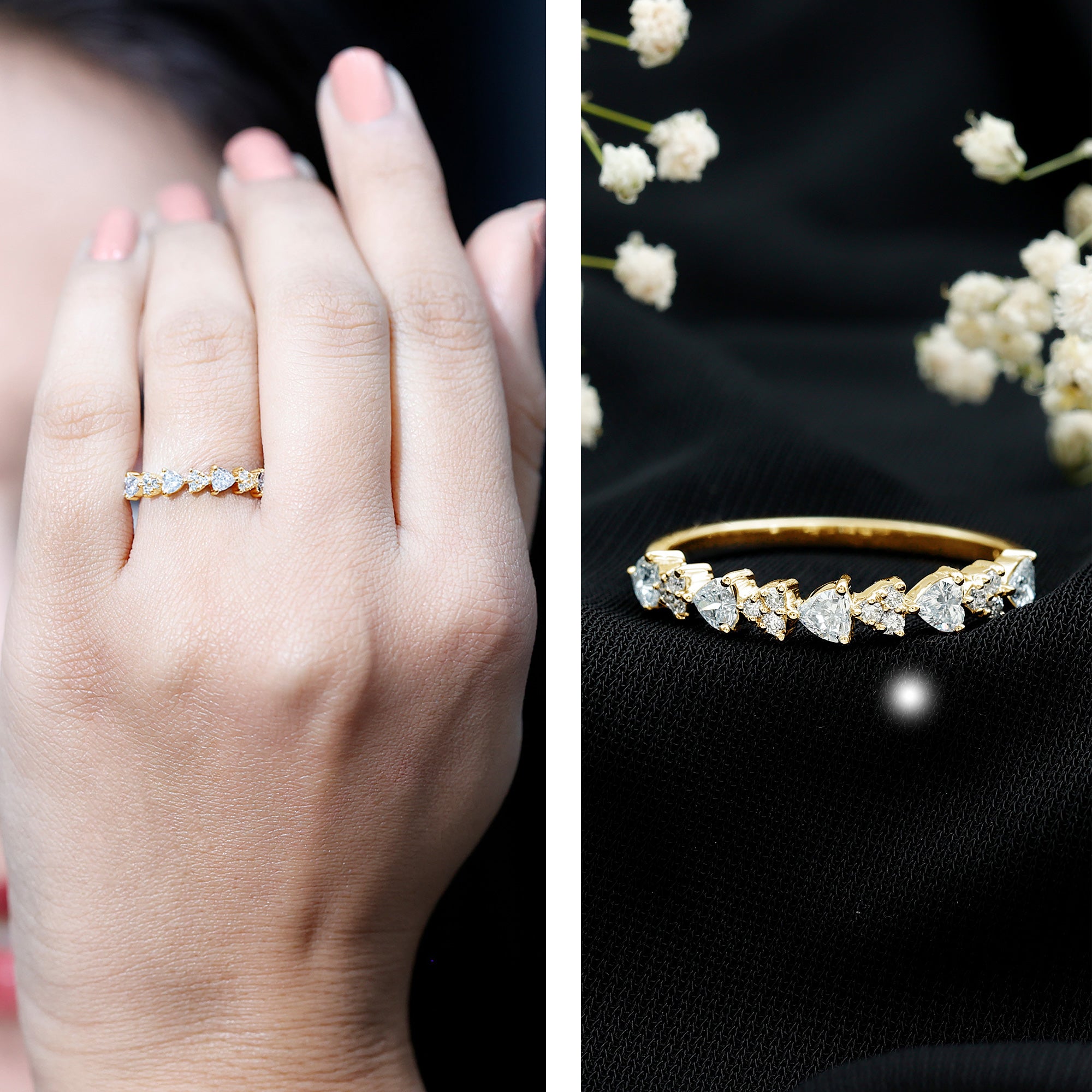 Rosec Jewels-Heart Shaped Moissanite Half Eternity Band Ring