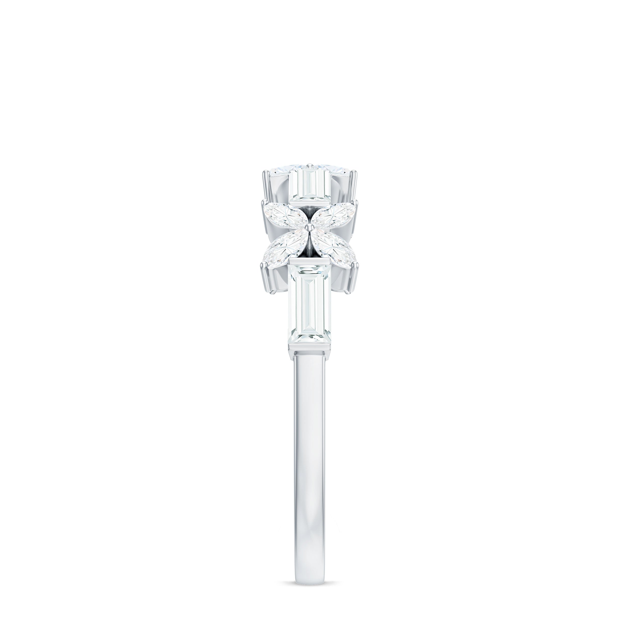 Rosec Jewels-Moissanite Flower Wedding Band Ring with Certificate