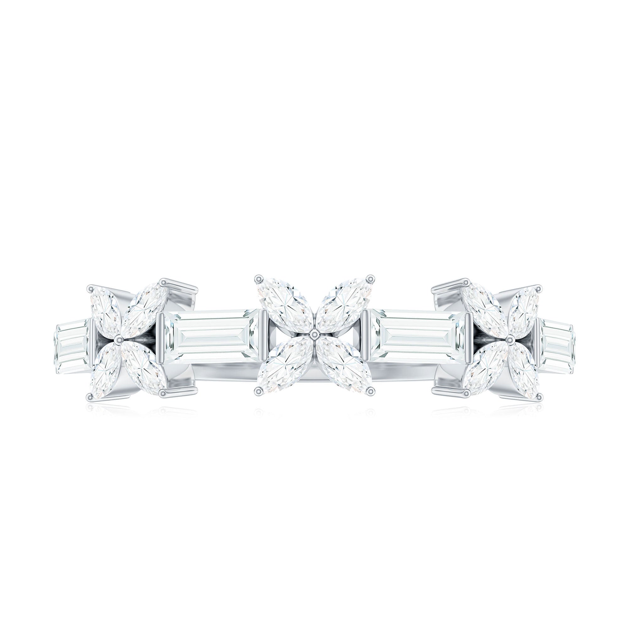 Rosec Jewels-Moissanite Flower Wedding Band Ring with Certificate