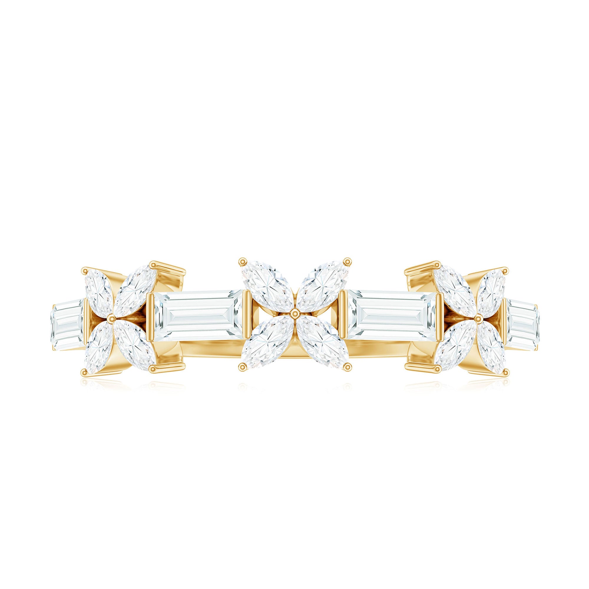 Rosec Jewels-Moissanite Flower Wedding Band Ring with Certificate