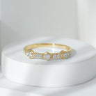 3/4 Carat Round Moissanite Half Eternity Band Ring in Gold Moissanite - ( D-VS1 ) - Color and Clarity - Rosec Jewels