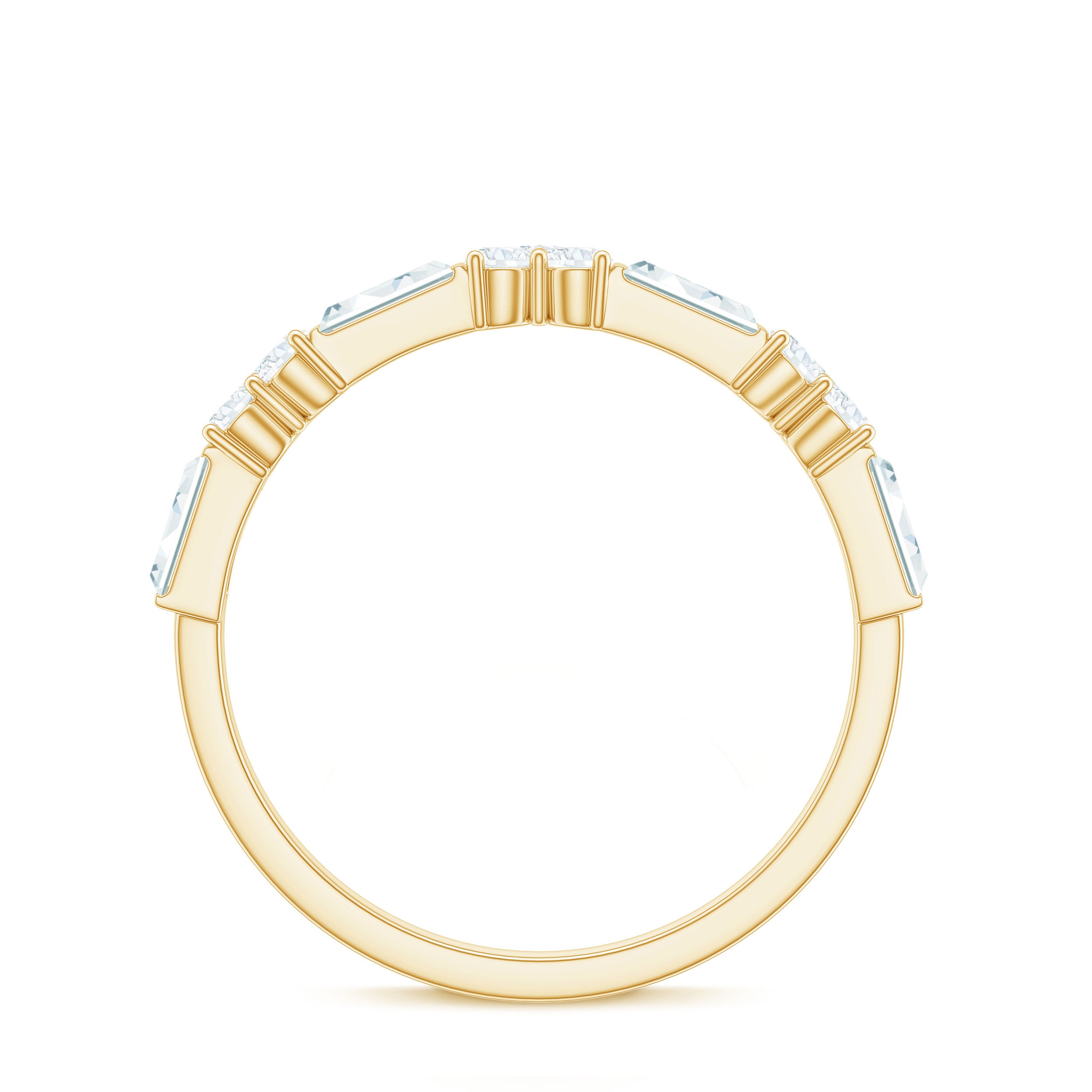 Certified Baguette and Round Moissanite Half Eternity Ring D-VS1 - Rosec Jewels
