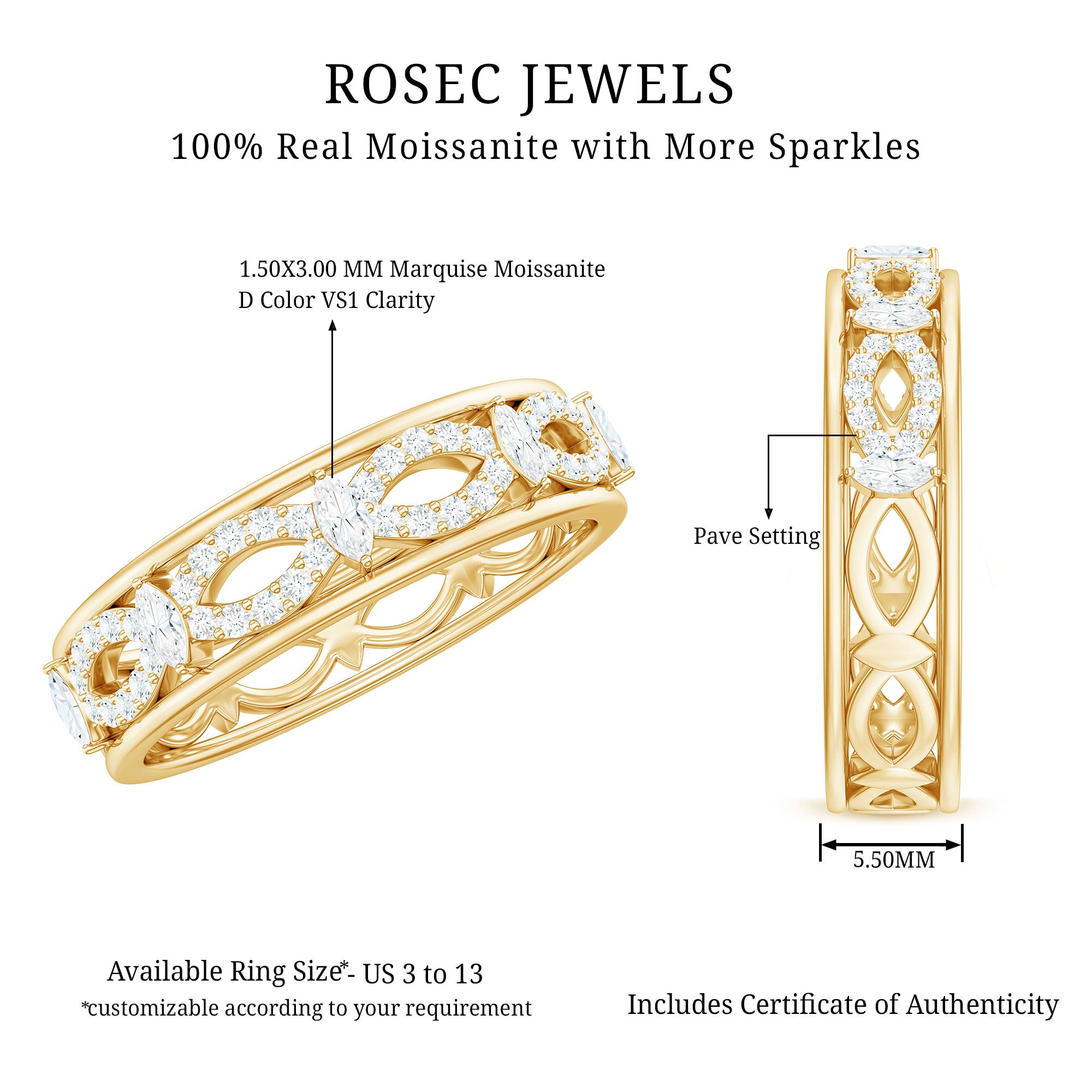 Certified Moissanite Infinity Wedding Band for Her D-VS1 - Rosec Jewels