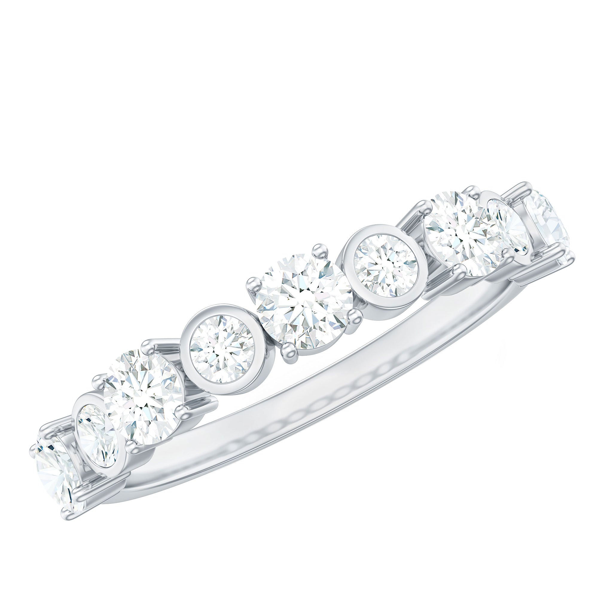 Certified Round Cut Moissanite Half Eternity Band Ring