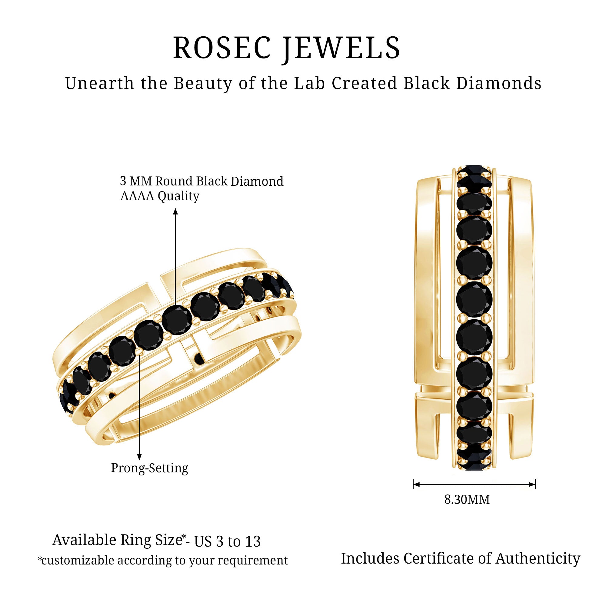 Certified Lab Created Black Diamond Wedding Band for Men AAAA ( Synthetic ) - Rosec Jewels