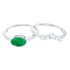 Natural Oval Emerald Diamond East West Engagement Ring and Wedding Band Set AAA - Rosec Jewels