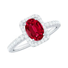 Oval Cut Lab Created Ruby and Diamond Halo Engagement Ring AAAA - Rosec Jewels