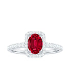 Oval Cut Lab Created Ruby and Diamond Halo Engagement Ring AAAA - Rosec Jewels