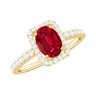 Oval Cut Lab Created Ruby and Diamond Halo Engagement Ring AAAA - Rosec Jewels