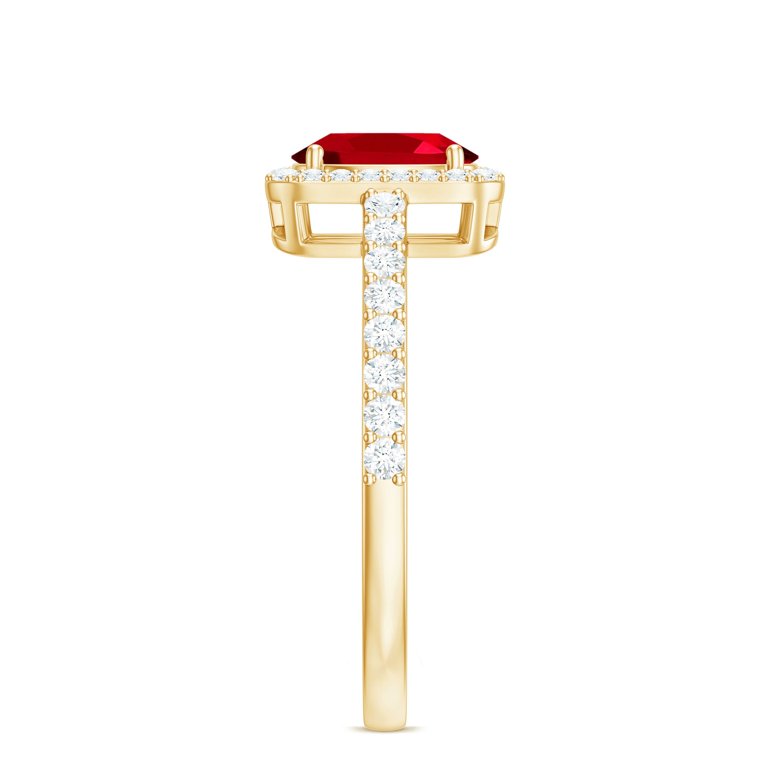 Oval Cut Lab Created Ruby and Diamond Halo Engagement Ring AAAA - Rosec Jewels