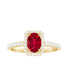 Oval Cut Lab Created Ruby and Diamond Halo Engagement Ring AAAA - Rosec Jewels