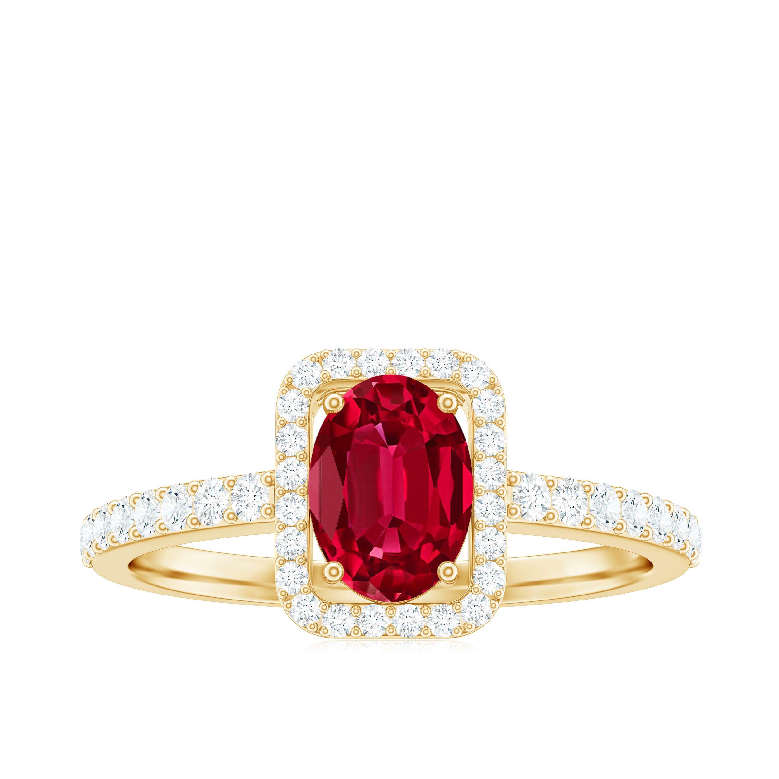 Oval Cut Lab Created Ruby and Diamond Halo Engagement Ring AAAA - Rosec Jewels