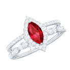 Vintage Inspired Lab Ruby and Diamond Double Band Engagement Ring AAAA - Rosec Jewels