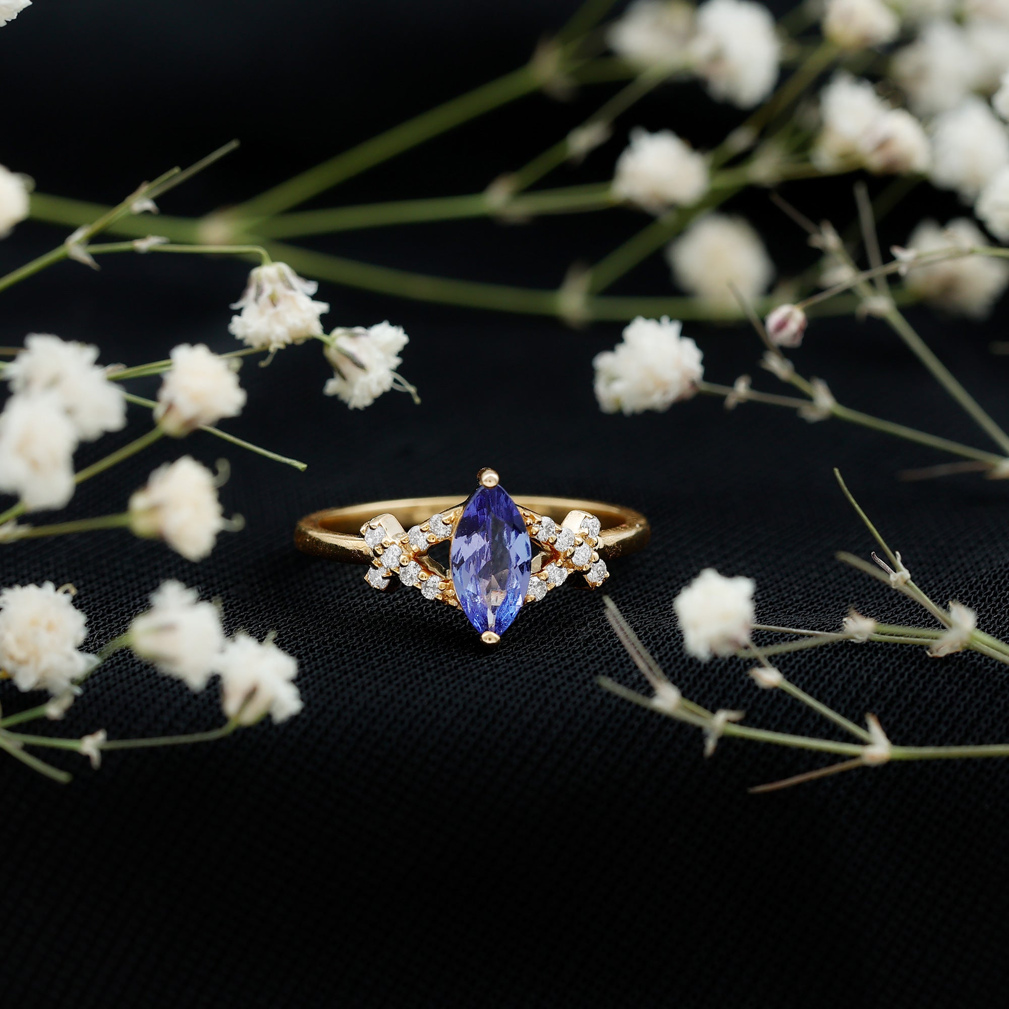 Rosec Jewels-Natural Marquise Tanzanite Diamond Promise Ring for Engagement
