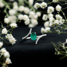 Oval Shaped Emerald Bypass Engagement Ring with Diamonds AAA - Rosec Jewels