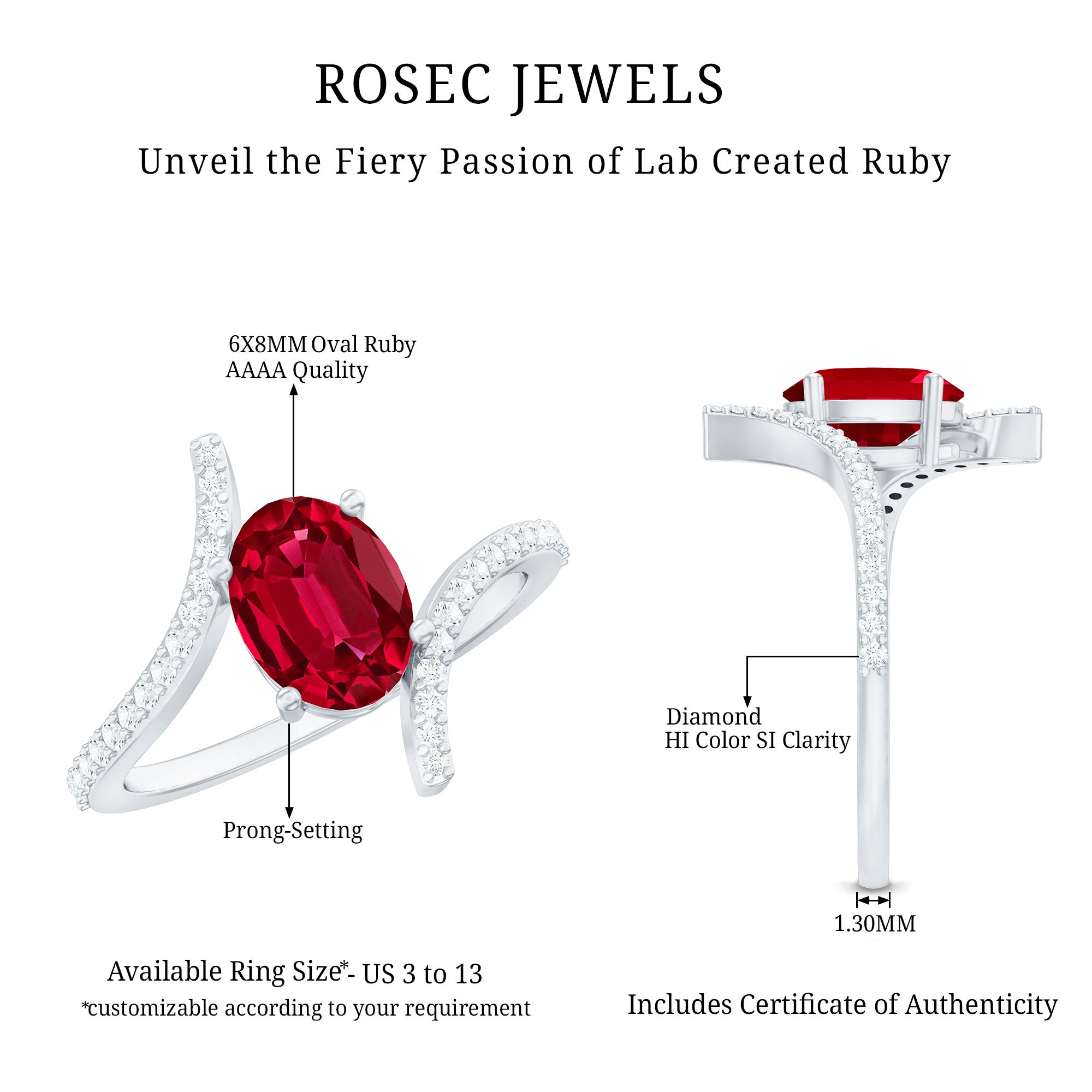 Rosec Jewels-Oval Lab Created Ruby and Diamond Bypass Engagement Ring