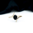 Oval Black Onyx Solitaire Bypass Engagement Ring with Diamond Black Onyx - ( AAA ) - Quality - Rosec Jewels