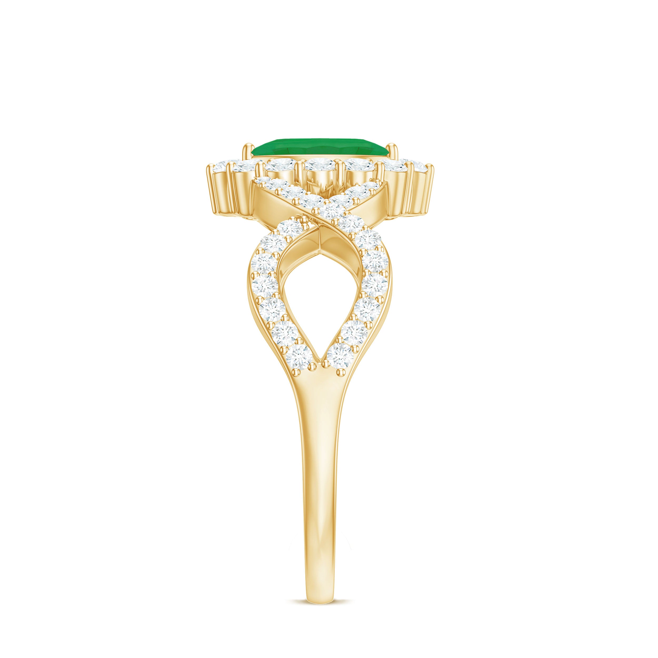 Natural Marquise Emerald Diamond Halo Engagement Ring with Crossover Shank AAA - Rosec Jewels