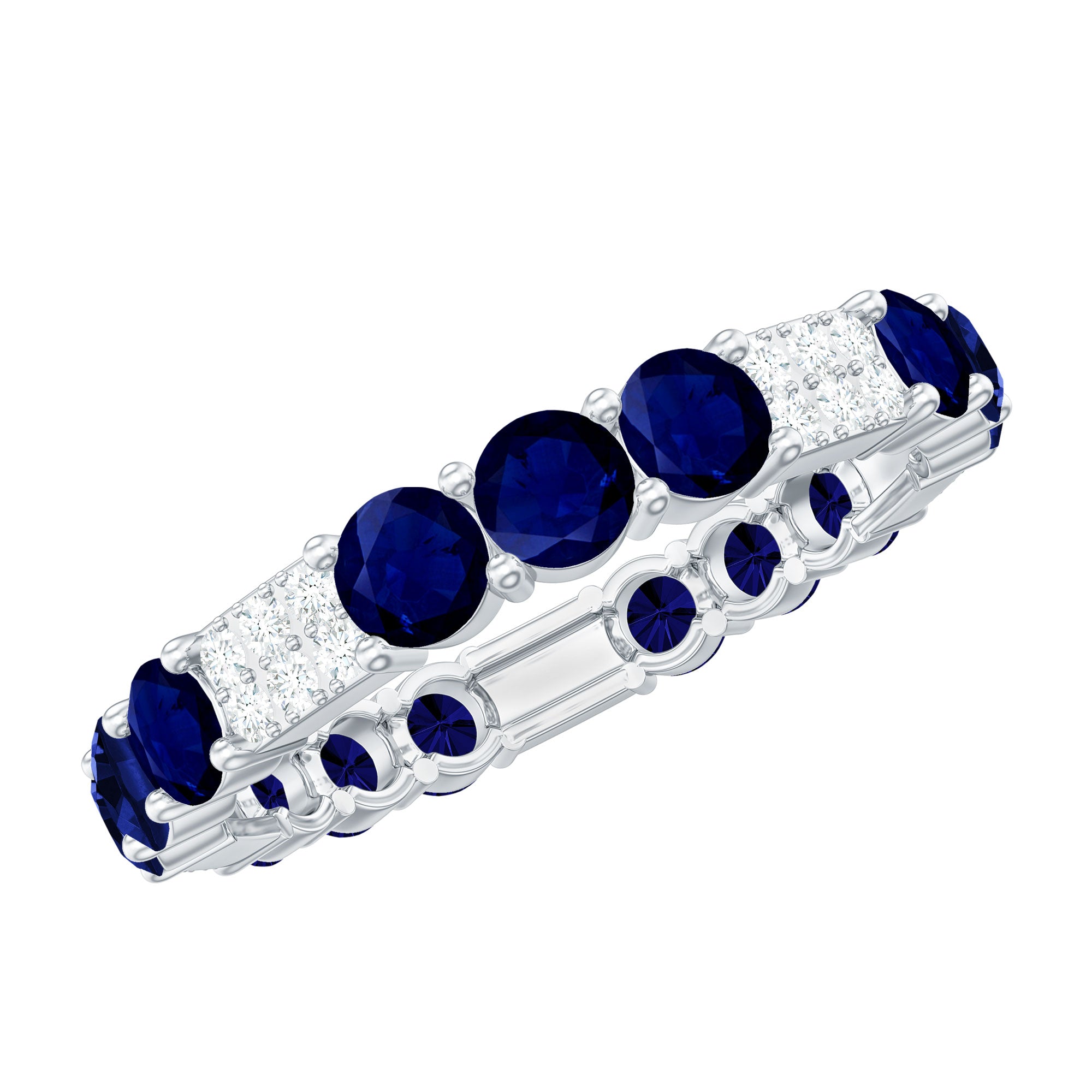 Natural Blue Sapphire and Diamond Eternity Wedding Band AAA - Rosec Jewels