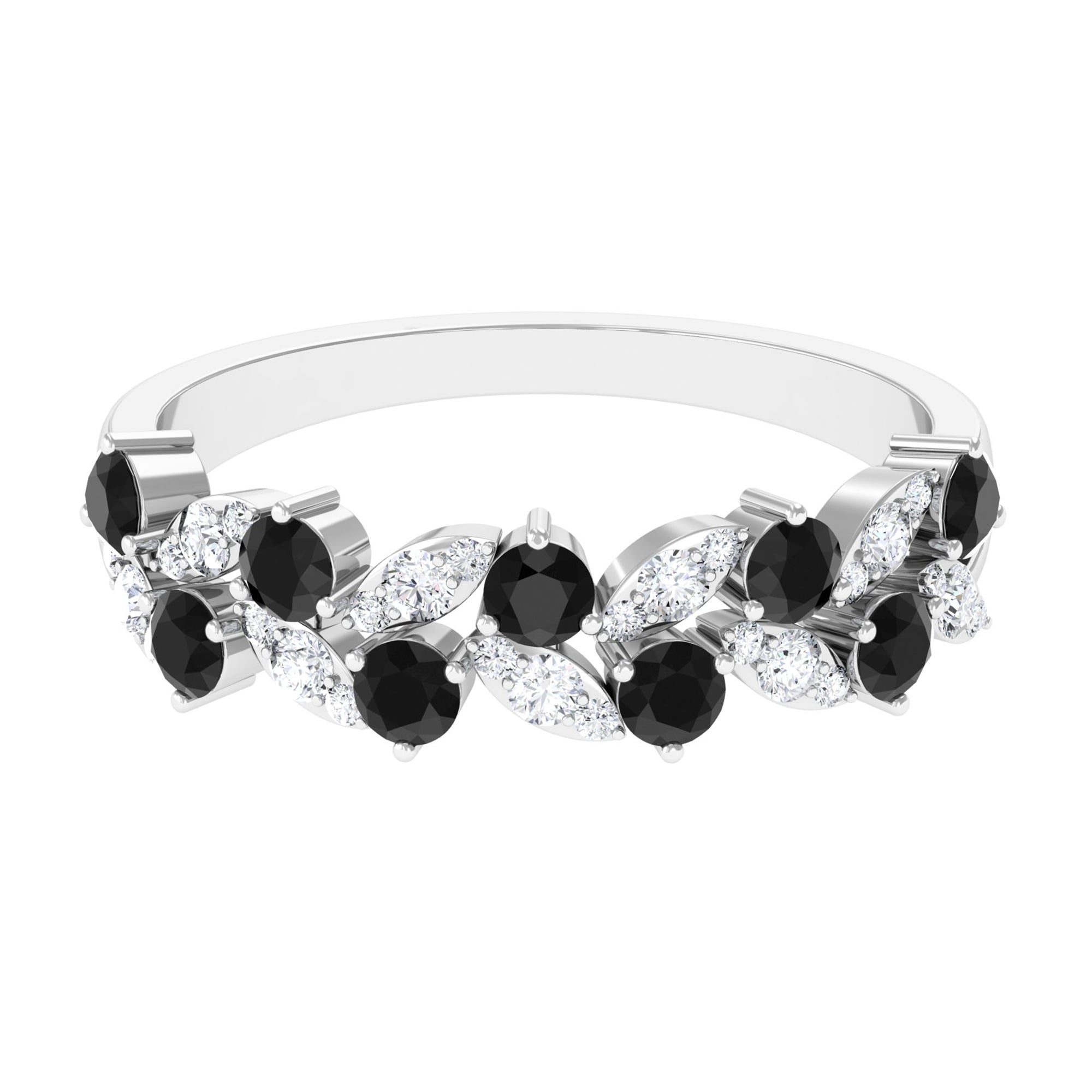 Created Black Diamond and Diamond Leaf Eternity Ring