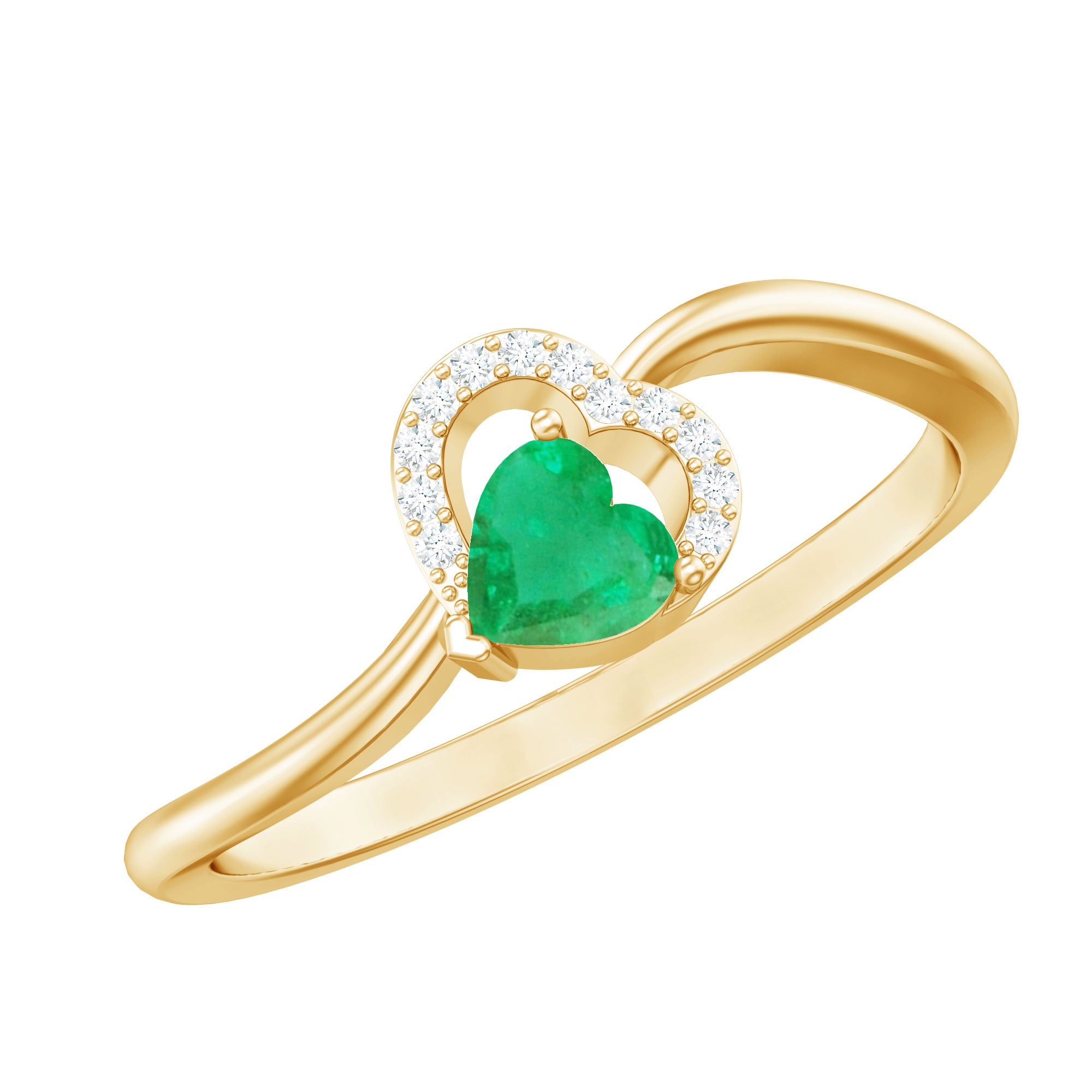 Certified Natural Emerald Heart Promise Ring with Diamond AAA - Rosec Jewels