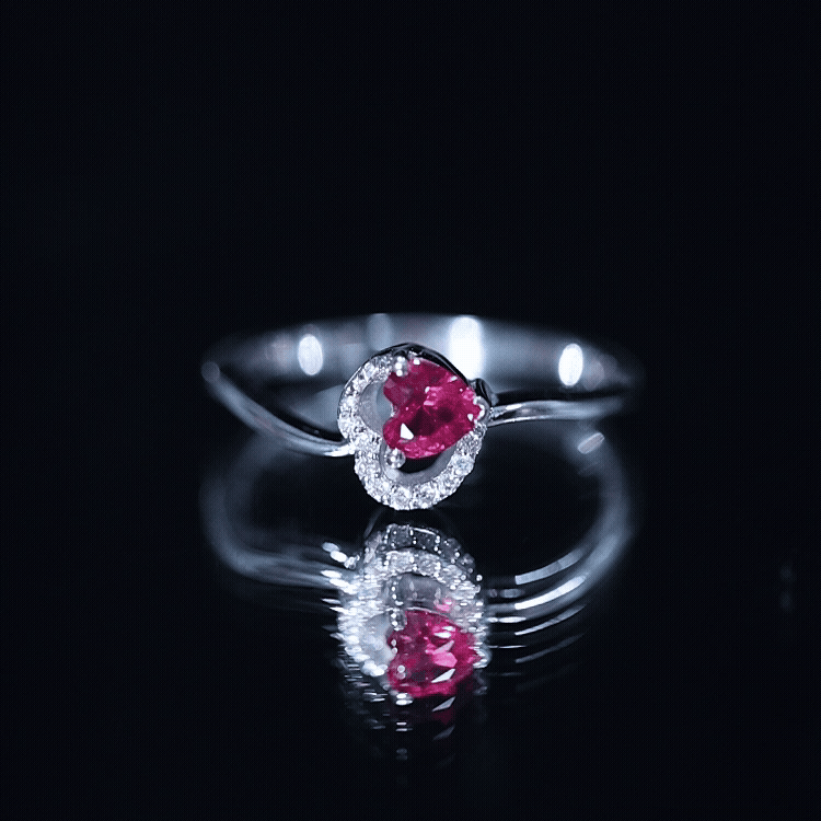 Rosec Jewels-Heart Shape Lab Grown Ruby and Diamond Twisted Promise Ring