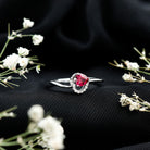 Heart Shape Lab Grown Ruby and Diamond Twisted Promise Ring AAAA - Rosec Jewels