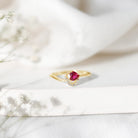 Heart Shape Lab Grown Ruby and Diamond Twisted Promise Ring AAAA - Rosec Jewels
