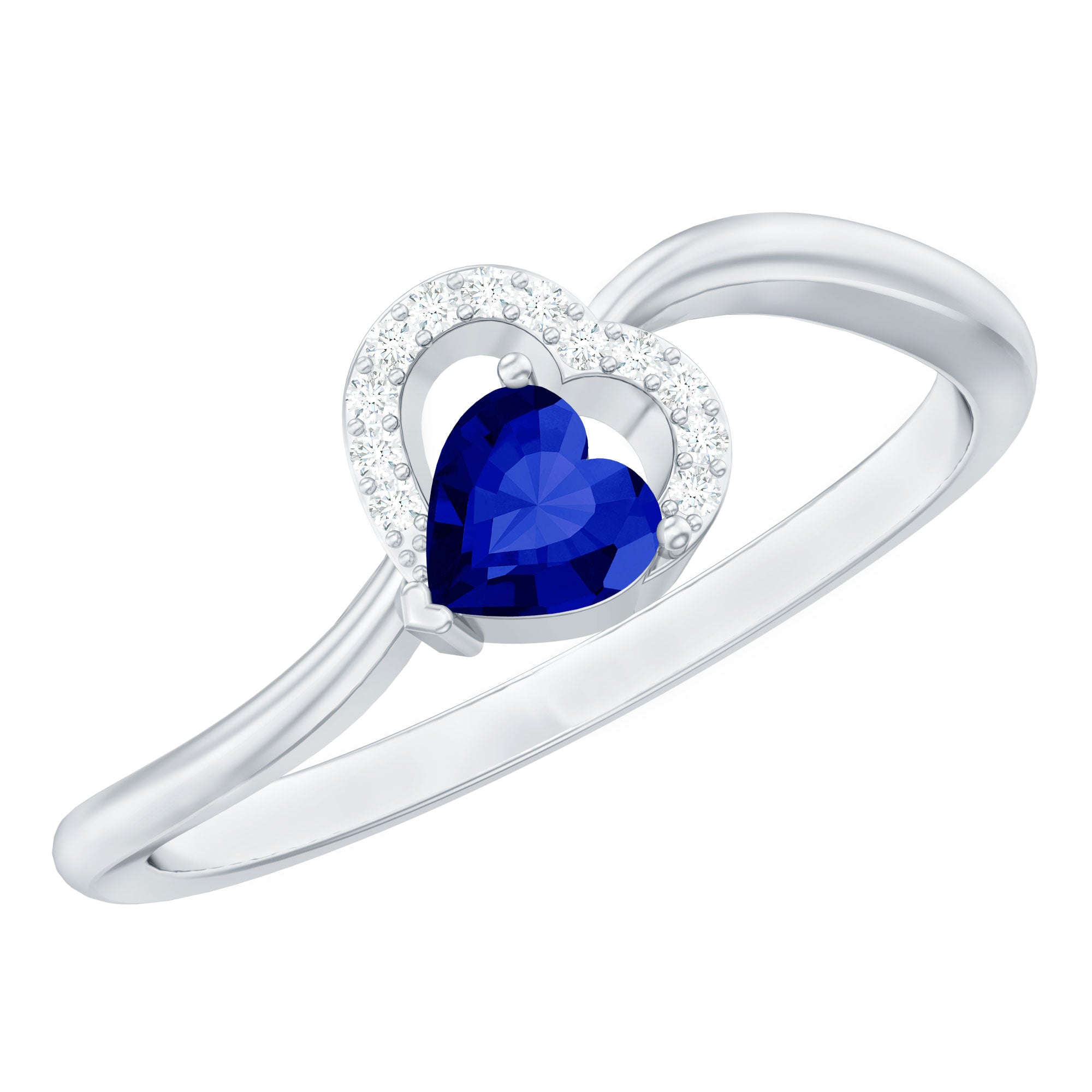 Heart Shape Created Blue Sapphire and Diamond Twisted Promise Ring