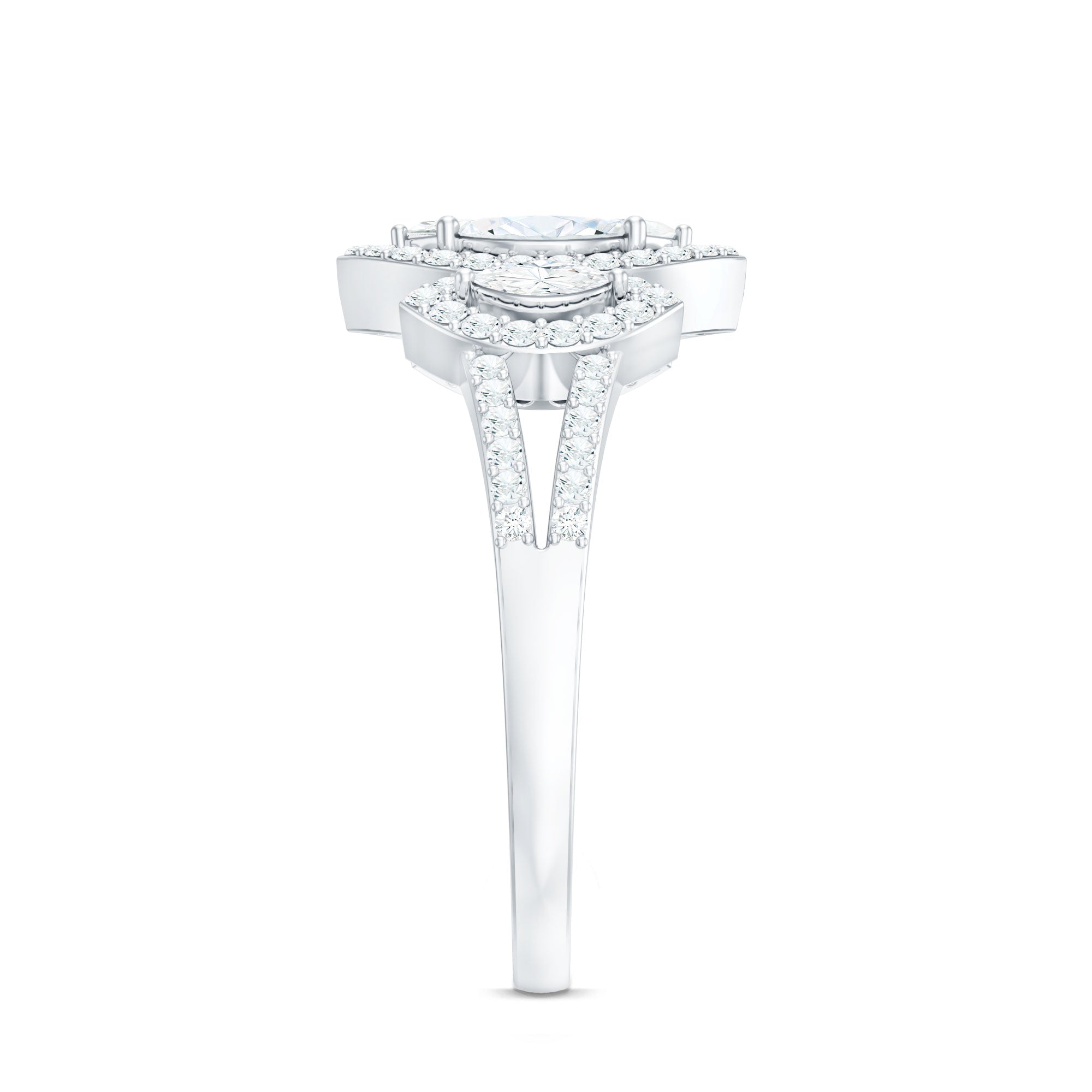 Certified Moissanite Unique Engagement Ring in Split Shank D-VS1 - Rosec Jewels