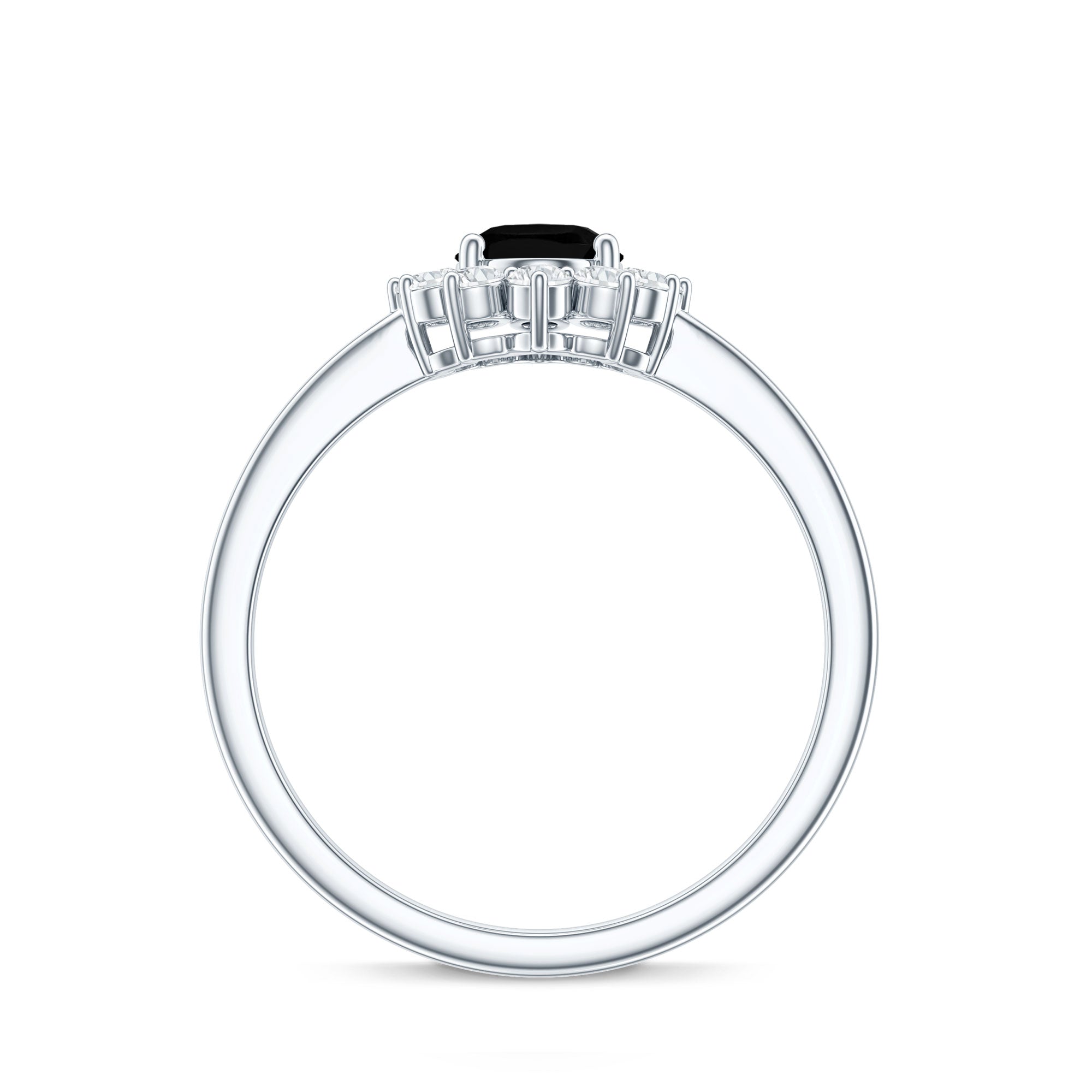 1.9 Carat Lab Grown Black Diamond Oval Engagement Ring with White Diamond Halo AAAA ( Synthetic ) - Rosec Jewels