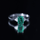 Certified 6X8 mm Lab Grown Emerald Cut Emerald Engagement Ring with Diamond Trio AAAA - Rosec Jewels